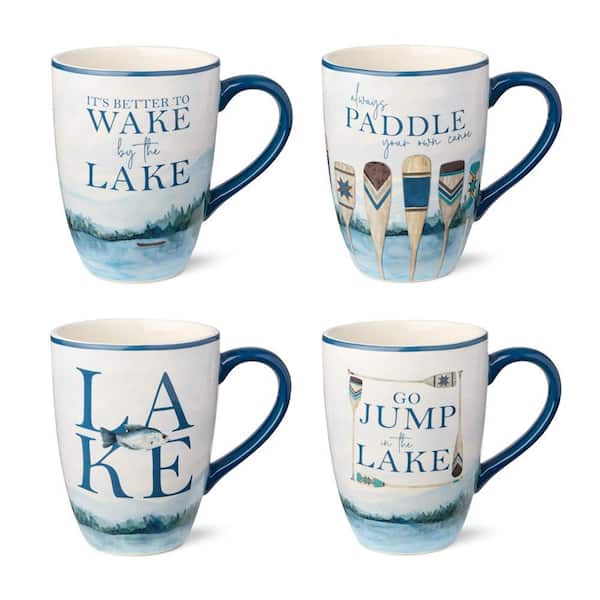 Wake At The Lake 14 oz. Multi-Colored Ceramic Beverage Mug (Set of 4)