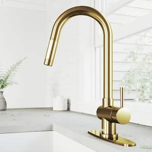 Gramercy Single Handle Pull-Down Spout Kitchen Faucet Set with Deck Plate in Matte Brushed Gold