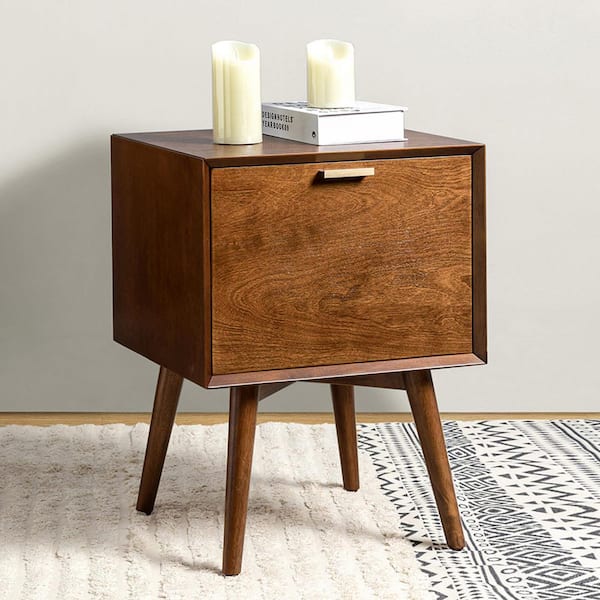 Frieda Walnut 2-Drawer Nightstand with Built-in Outlets