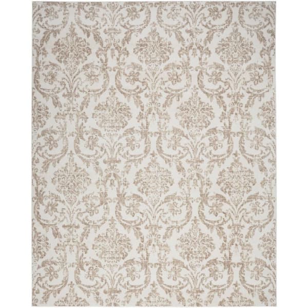 Jubilant Ivory Beige 10 ft. x 14 ft. Damask Transitional Area Rug