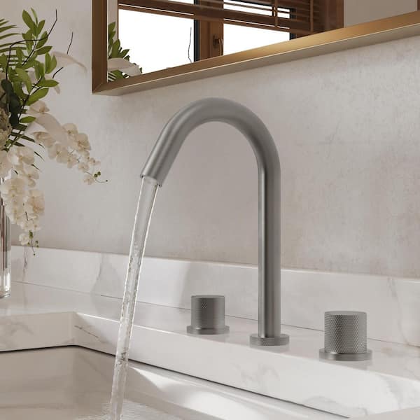 SerenityStream High Arc 8 in. Widespread Double Handle Bathroom Faucet in Brushed Nickel Drain Included