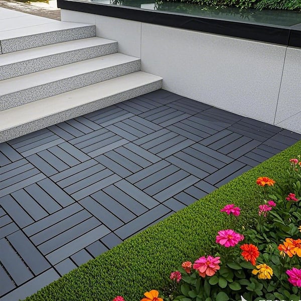 1 ft. x 1 ft. Quick Deck PVC Plastic Interlocking Deck Tile in Dark Gray (44 sq. ft. per Box)
