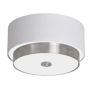 Larkin 8 in. H 3-Light White Flush Mount with Linen Shades