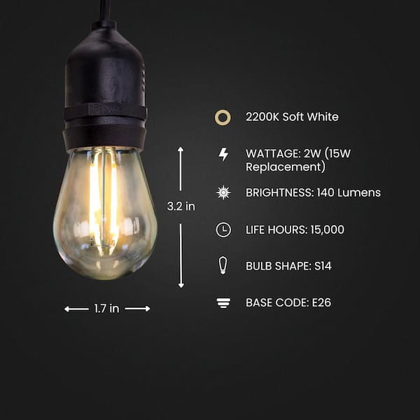 15-Watt Equivalent S14 E26 2-Level Dimming String Light LED Light Bulb, Warm White 2200K (4-Pack)