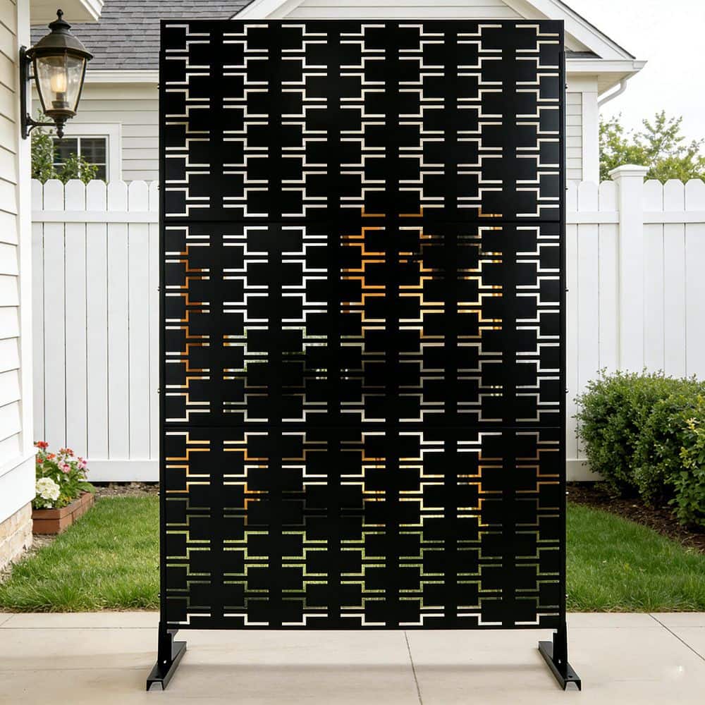 76 in. x 48 in. Freestanding Decorative Privacy Screen Black Metal for Outside Lawn Garden price history on PriceWatchPro