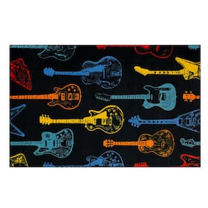Guitar Montage Multi 3 ft. 4 in. x 5 ft. Area Rug