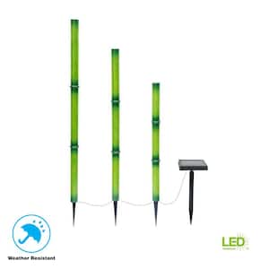 Solar Green Integrated LED Bamboo Stick Lights with Solar Panel (3-Pack)