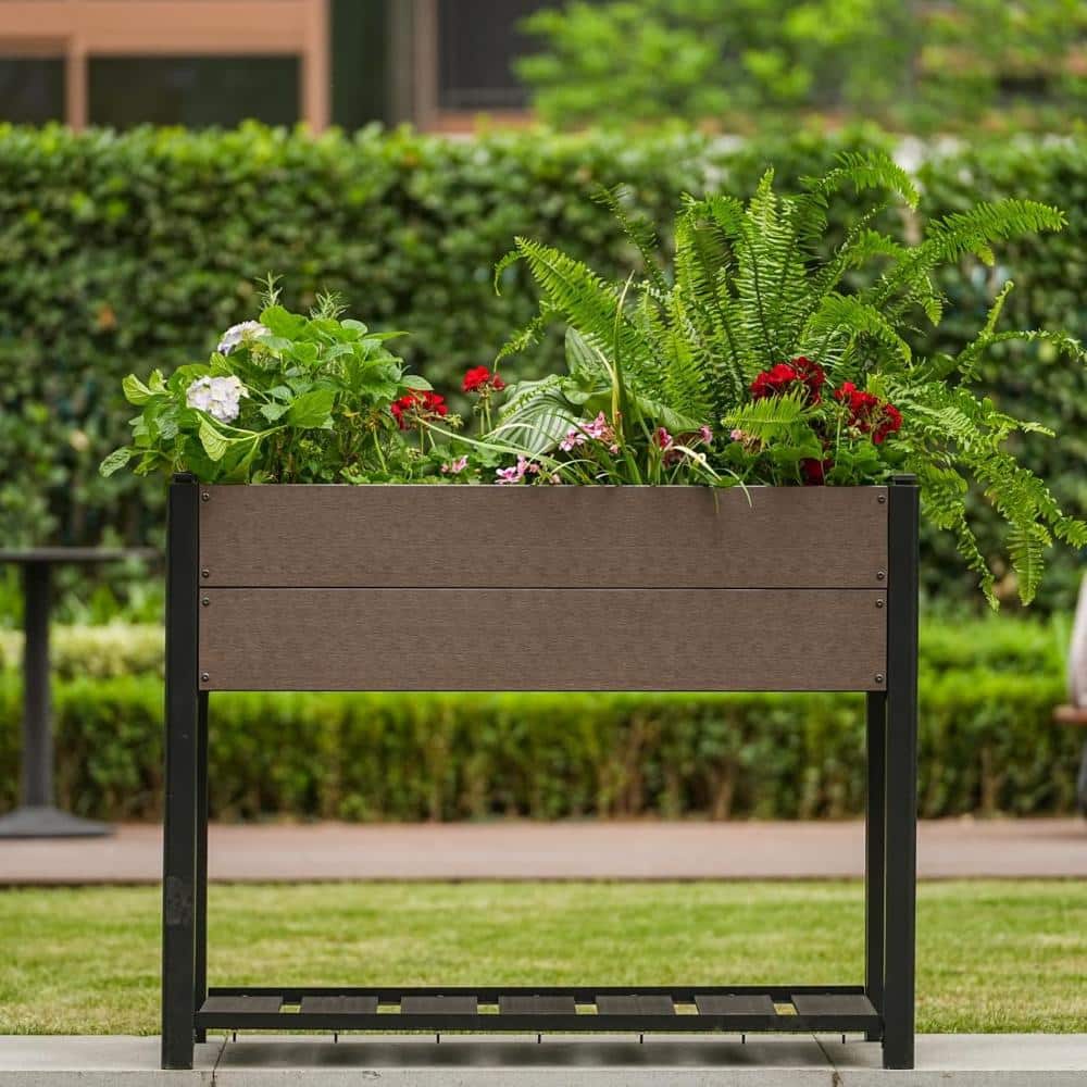 42L x 33H Elevated Garden Bed w/Storage Shelf, HDPE Wood Grain, Aluminum Frame price history on PriceWatchPro