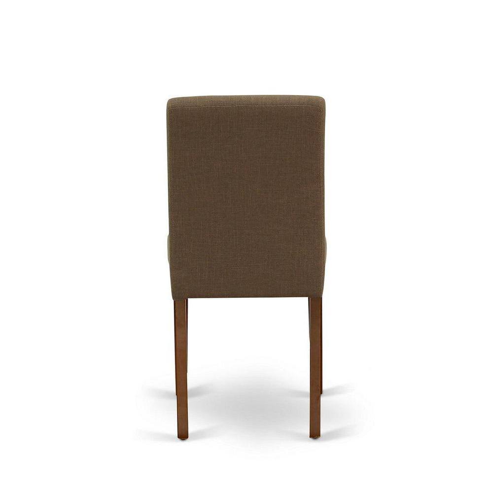 Mahogany Round Dining Table Set with Coffee Linen Chairs