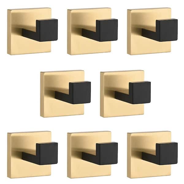 8 Pack J-Hook Wall-Mounted Stainless Steel Bathroom Robe/Towel Hook in Gold + Matte Black for Bathroom Kitchen
