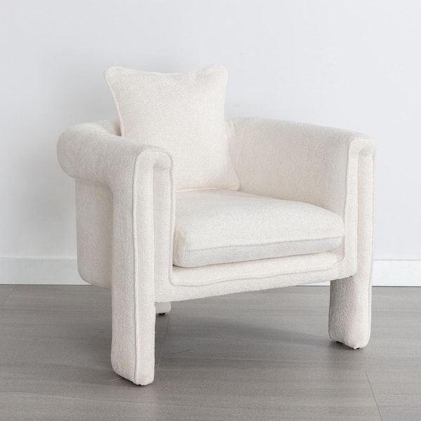 Harper & Bright Designs Modern Ivory Polyester Upholstered Arm Chair, Accent Chair for Living Room, Guest Room, Office