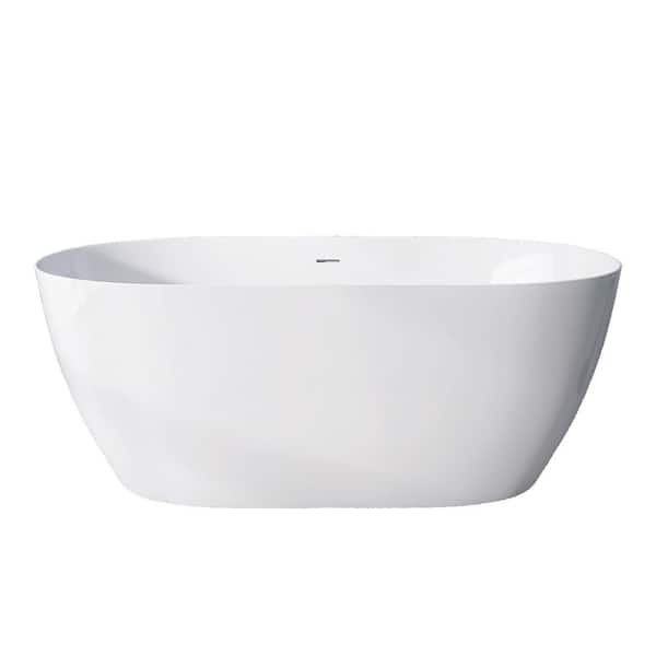 59 in. x 30 in. Acrylic Freestanding Soaking Bathtub with Center Drain in Gloss White