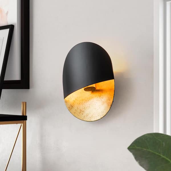 EDISLIVE 1-Light 9.1 in. Modern Minimalist Black and Gold Wall Sconces Vanity Light