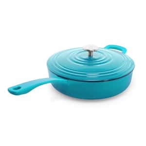 4 qt. Round Cast Iron Saute Skillet in Sea Blue with Lid