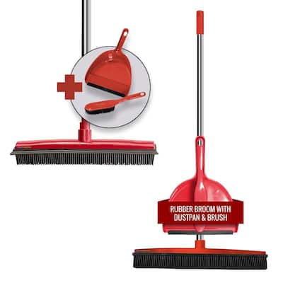 Rubber Push Broom with Dust Pan Kit Red