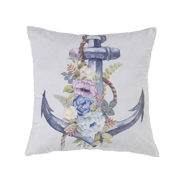 DONNA SHARP Watercolor Anchor Blue Polyester 18 in. x 18 in. Decorative Throw Pillow