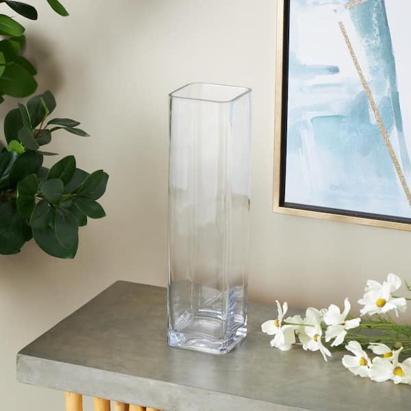 24 in. Clear Glass Square Decorative Vase