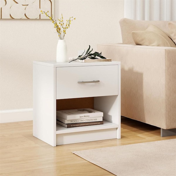 Costway White 1-Drawer 15 in. Modern Nightstand Bedside Table with