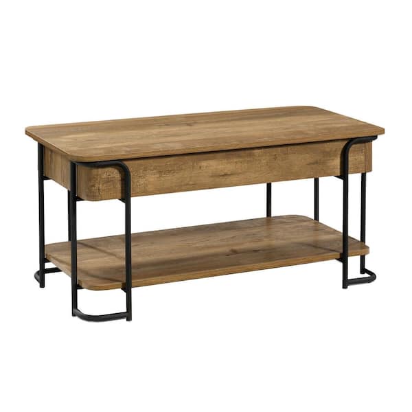 SAUDER Station House 40 in. Etched Oak Medium Rectangle Composite Coffee Table with Lift Top