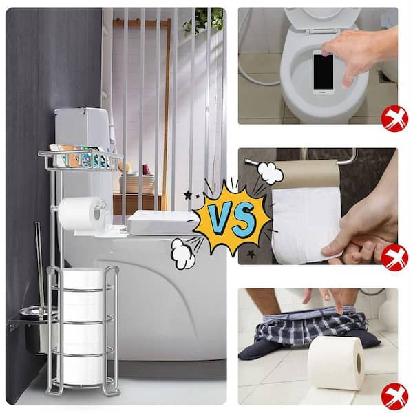 Stusgo Toilet Paper Holder Free Standing, Upgraded Portable Stainless Steel Toilet Paper Roll Storage Rack, Toilet Paper Roll Dispenser with Top