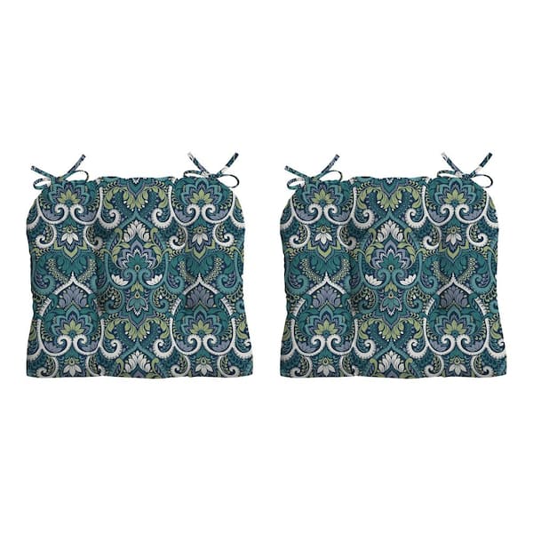 20 in. x 18 in. Sapphire Aurora Blue Damask Rectangle Outdoor Seat Cushion (2-Pack)