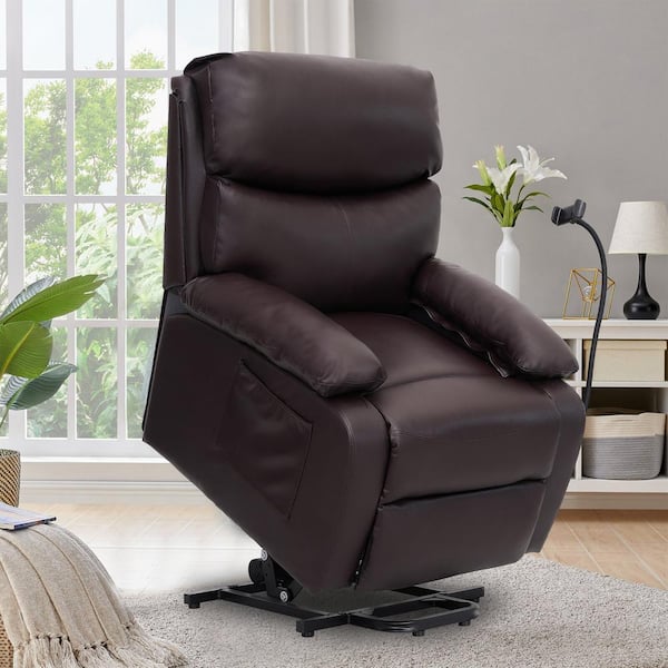 Chizzyseat Everglade 28.7 in. W Faux Leather Power Lift Recliner in Brown, for Elderly Assistance