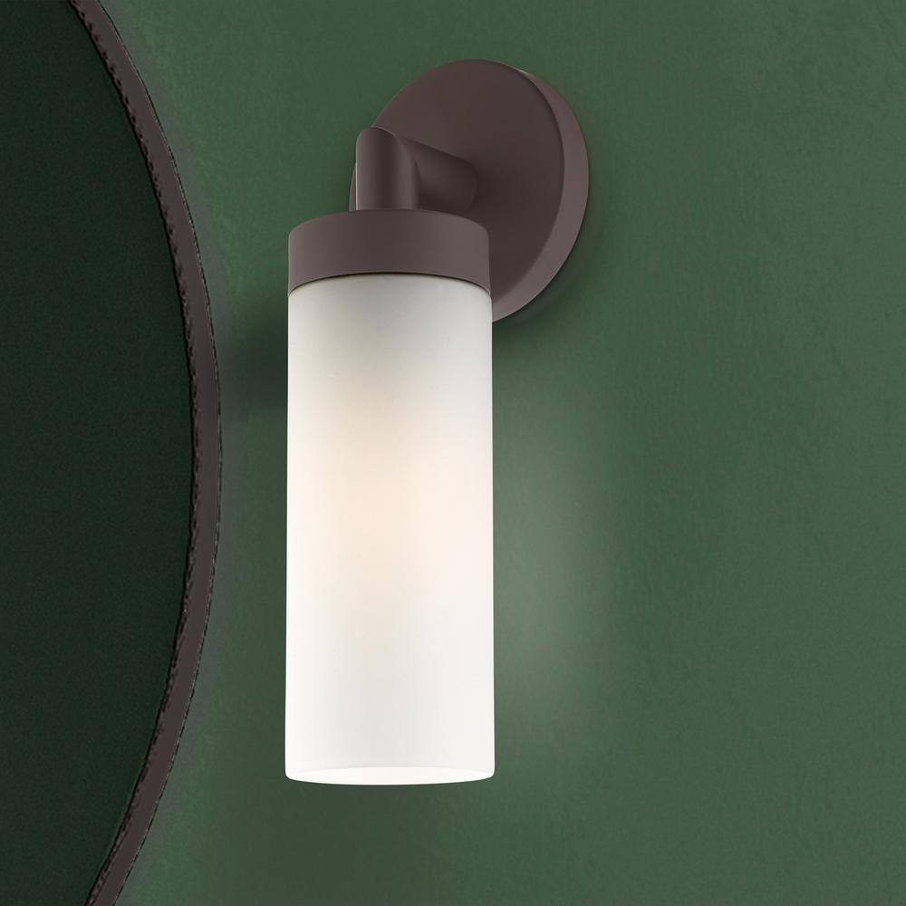 Aero Bronze 1-Light Wall Sconce with Satin Opal White Glass