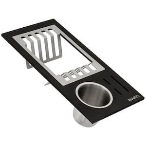 2-Piece Black Composite Dish Plate and Silverware Caddy Drying Rack Sink Accessory Set
