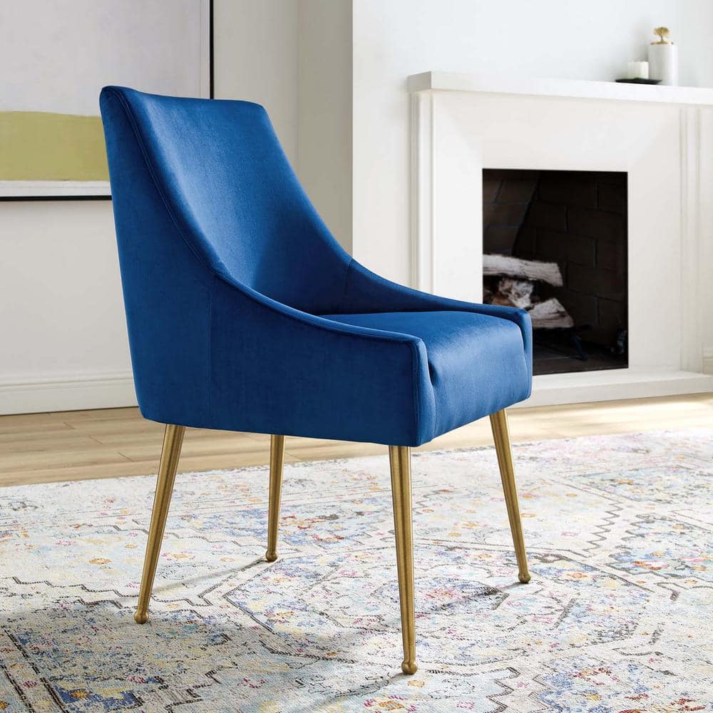 Sapphire Velvet Upholstered Dining Chair with Gold Legs