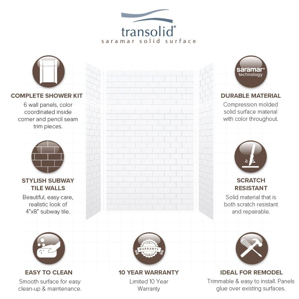 SaraMar White Subway Tile 48" x 96" Shower Wall Kit