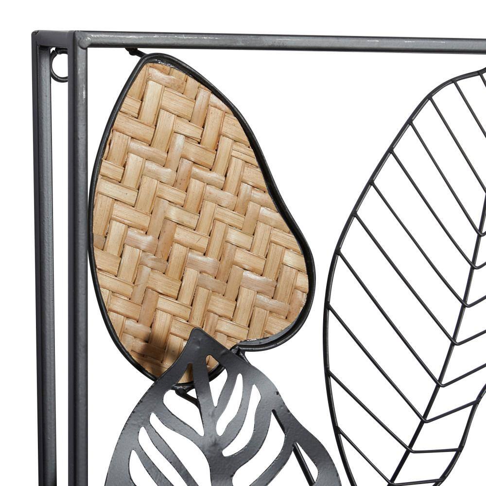 Black Metal and Reed Leaf Wall Decor Set of 2