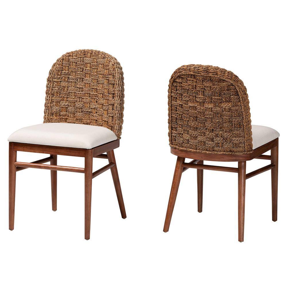 Denver Natural and Walnut Brown Woven Seagrass Dining Chair (Set of 2)