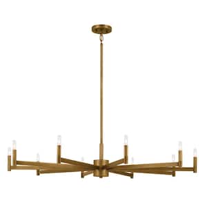 Erzo 48 in. 10-Light Natural Brass Mid-Century Modern Candle Circle Chandelier for Dining Room