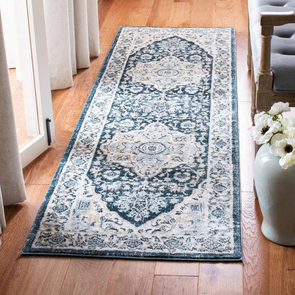 Isabella 2 ft. x 11 ft. Navy/Creme Medallion Border Runner Rug price history on PriceWatchPro