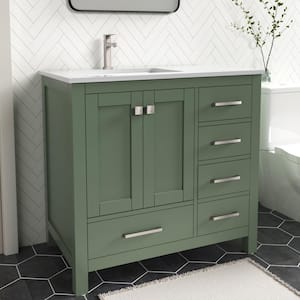 Anneliese 36 in. W x 21 in. D x 35 in. H Single Sink Freestanding Bath Vanity in Forest Green with White Quartz Top
