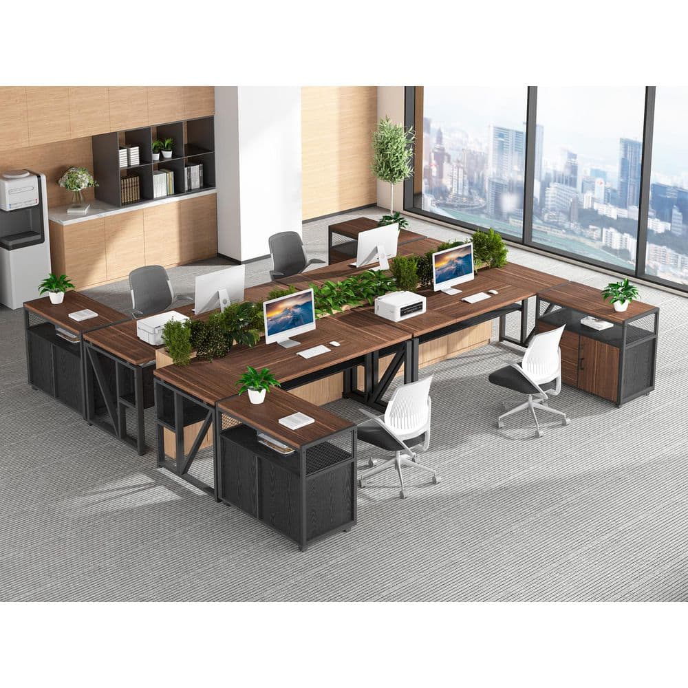 Lanita 63 in. L Shaped Desk Deep Brown and White Engineered Wood 2 Drawer Computer Desk with Rolling File Cabinet