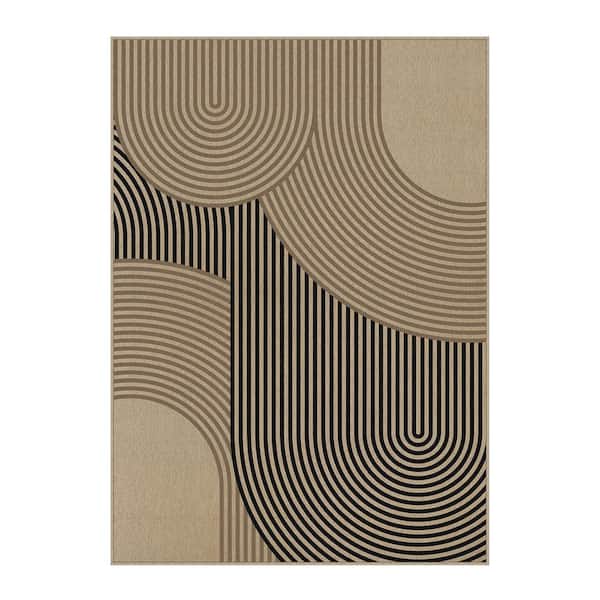 Geometric Fusion Linen-look Brown/Black2 ft. x 3 ft. Geometric Area Rug
