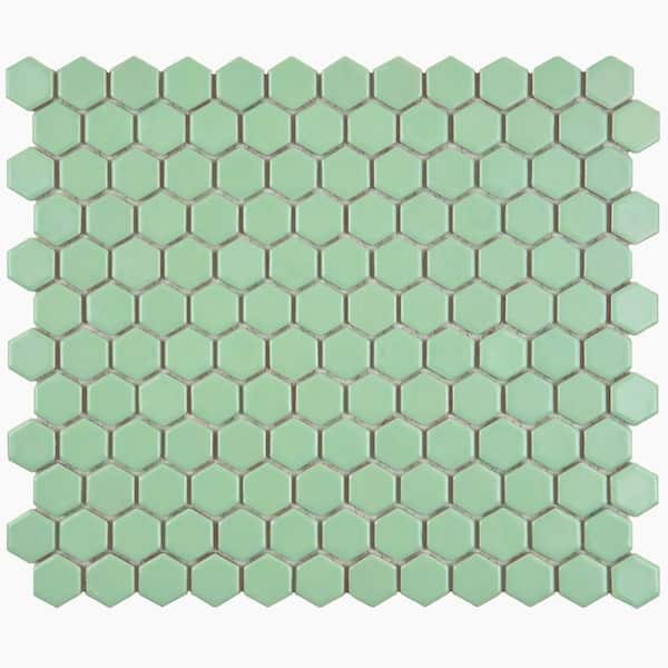 Merola Tile Metro Hex Matte Light Green 10-1/4 in. x 11-3/4 in. x 5 mm Porcelain Mosaic Tile (8.56 sq. ft. / case)