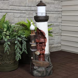 Gull's Cove Outdoor Lighthouse Cascading Water Fountain with LED Light