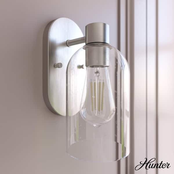 Hunter Lochemeade 1 Light Brushed Nickel Wall Sconce with Seeded Glass Shade Bathroom Light