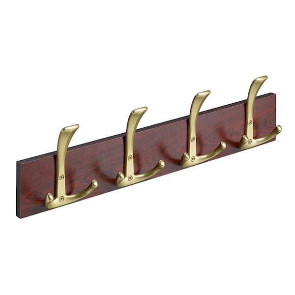 Hettich 19.6 in. Cherry and Matte Gold 4 Triple Hook Rail