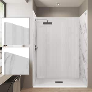 60 in. x 32 in. x 84 in. Alcove Solid Composite Stone Shower Kit -Bevel/Carrara Shower Walls and Cntr WH Shower Pan Base