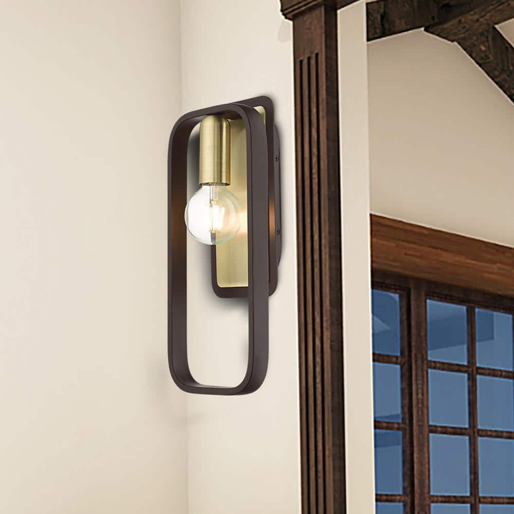Bergamo Midcentury Modern Dimmable Sconce in Bronze and Antique Brass