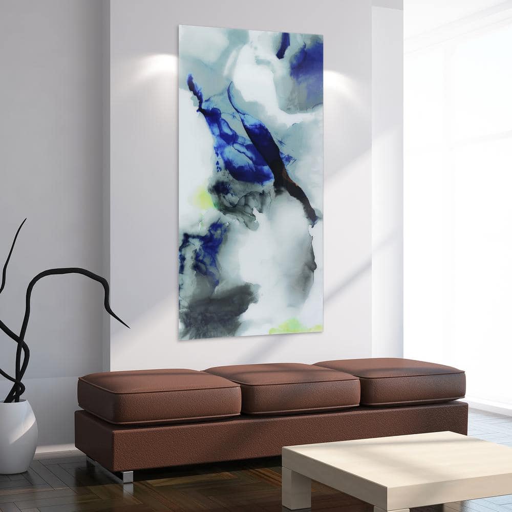 Blue and Gray Abstract Tempered Glass Wall Art, 72" x 36"