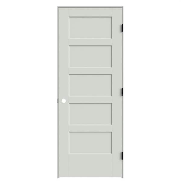 Masonite 32 in. x 80 in. 5-Panel Bayshore Left-Hand Solid Core Ultra Pure White Molded Composite Single Prehung Interior Door