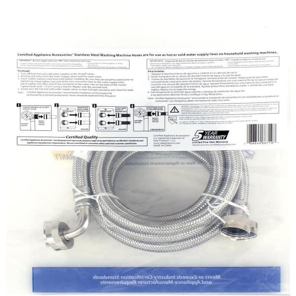 CERTIFIED APPLIANCE ACCESSORIES 6 ft. Braided Stainless Steel Washing  Machine Hose WM72SS - The Home Depot