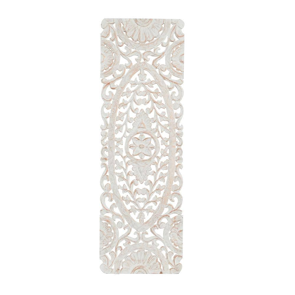 Litton Lane Wood White Handmade Intricately Carved Floral Wall Decor