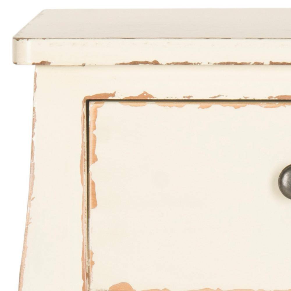 Vintage Cream Rectangular Wood End Table with Storage