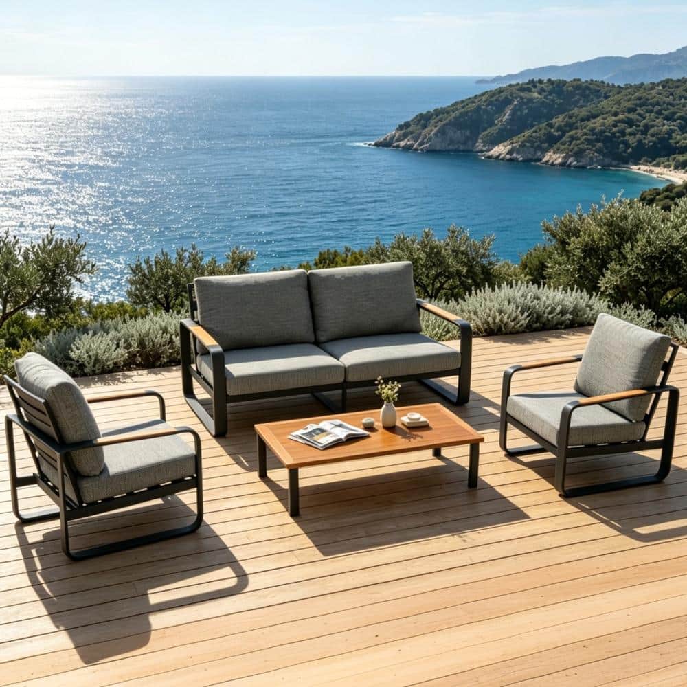 4-Piece Patio Conversation Set with Gray Cushions Sturdy Metal Frame Patio Sofa Furniture Sets price history on PriceWatchPro