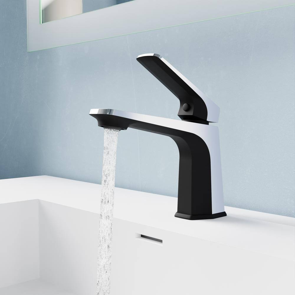 Matte Black and Chrome Single Handle Bathroom Faucet with Pop-Up Drain